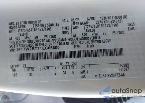 2026 Ford F-250 Xlt from USA, damaged, VIN 1FT7W2BT7TEC05600